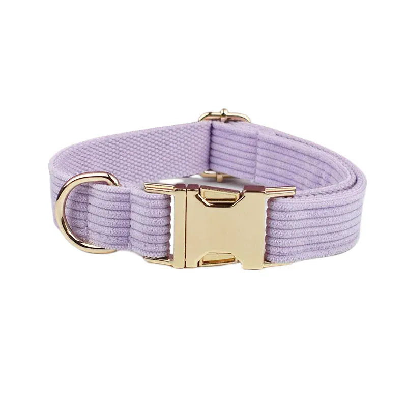 Purple Corduroy Dog Collar Leash and Harness Set