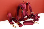 Red Wine Velvet Personalized Dog Collar, Leash & Harness Set
