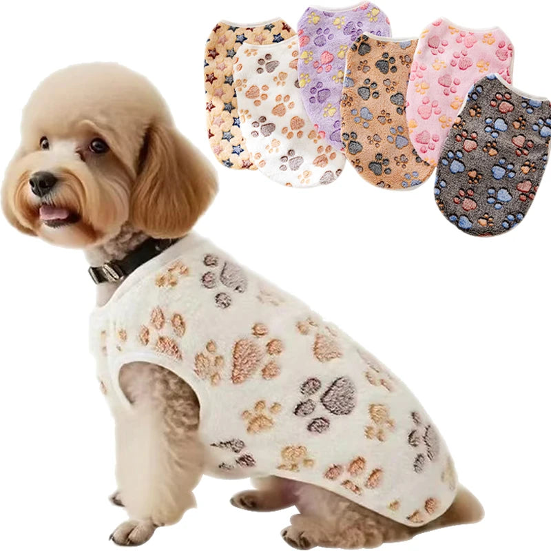 Flannel Dog Vest – Soft Paw Print Pet Clothes for Small & Medium Dogs
