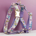 Purple Soft Cotton Personalized Dog Collar, Leash & Harness Set