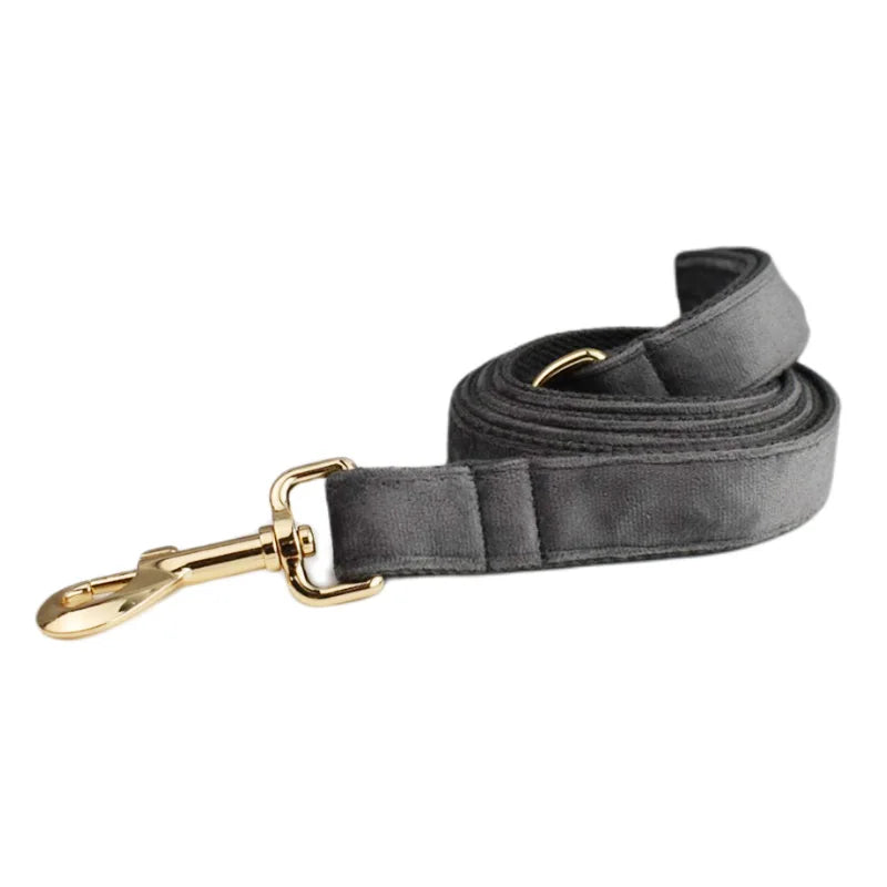 Dark Grey Velvet Personalized Dog Collar, Leash & Harness Set