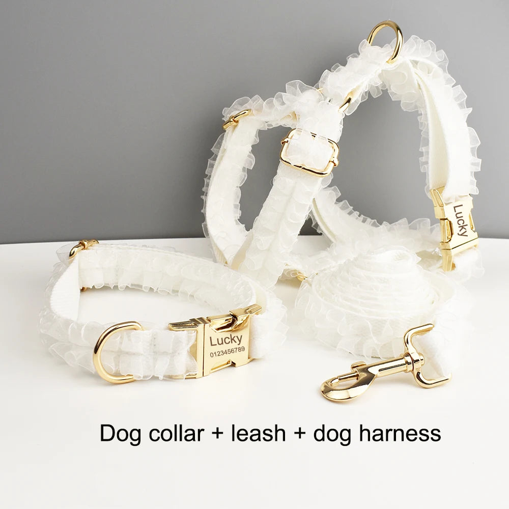 Wedding Personalized Dog Collar, Leash & Harness Set