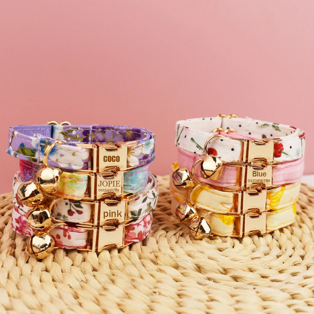 Corduroy Cat Collar Bowknot Adjustable Safety Personalized pet collar Customized Name Soft