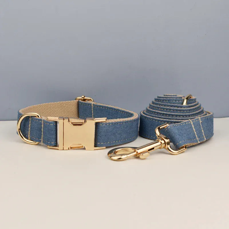 D&D Paws Collar + Leash / XS Blue Denim Set