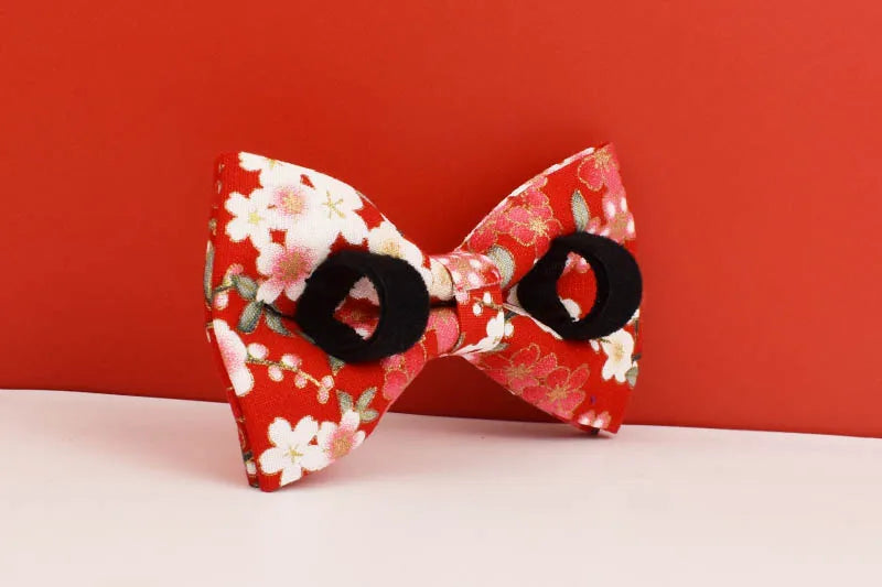 Customized Designer Red Soft Cotton Personalized Dog Collar Leashes Harness Bow Set Flowers