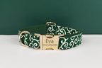 Green Soft Cotton Personalized Dog Collar, Leash & Harness Set