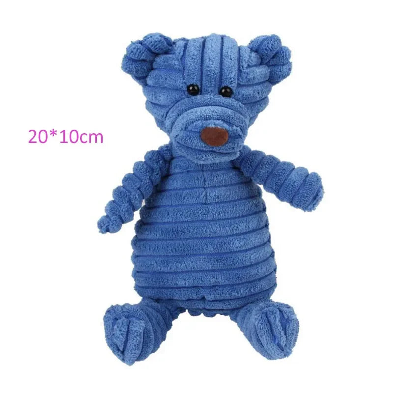 Plush Animal Dog Toy – Corduroy Squeaky Chew Toy for Small & Large Dogs