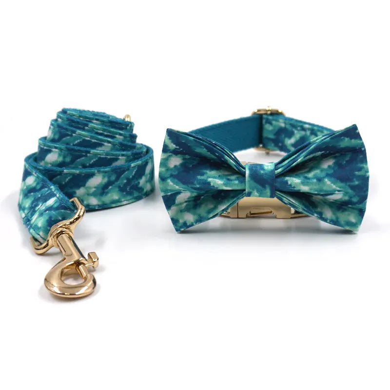 DDPaws Collar + Leash + Bowtie / XS Blue tie-dye Printed Set