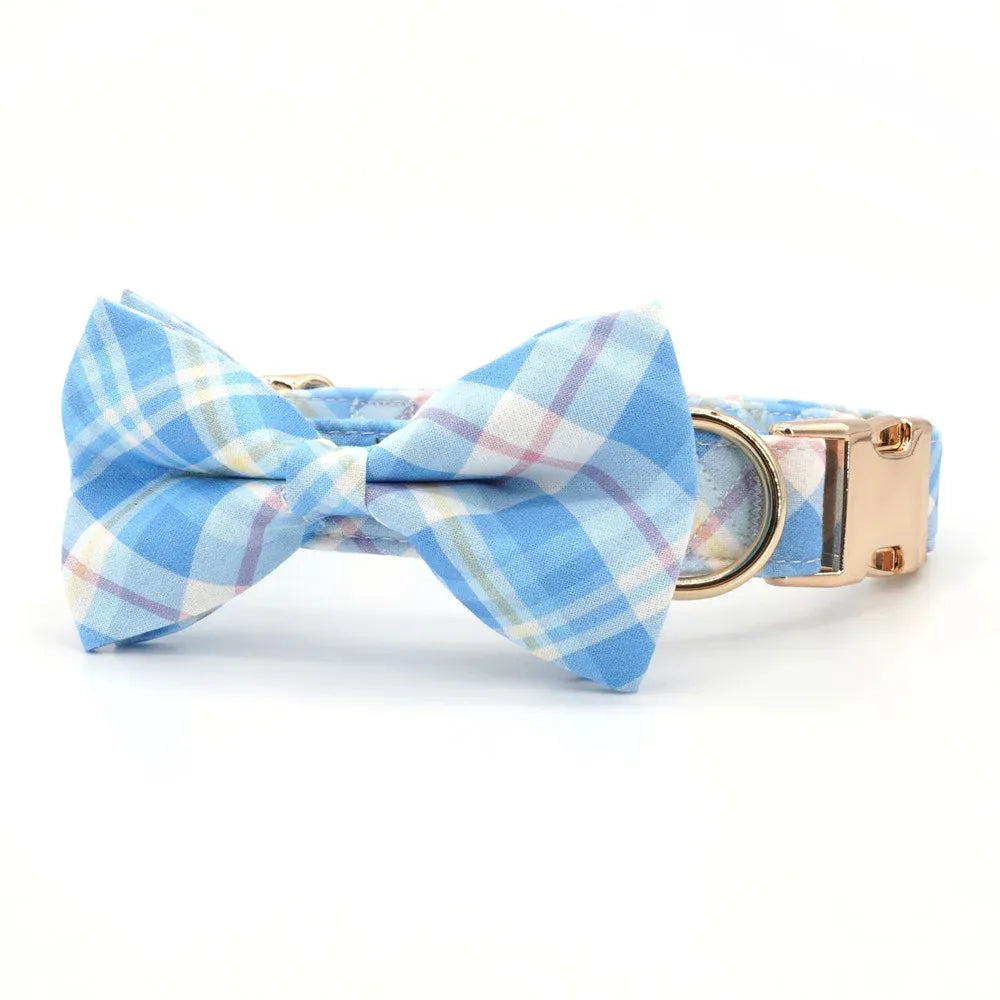 DDPaws  Bowtie Collar / XS Designed Blue Rose Plaid Set [Made-to-Order]