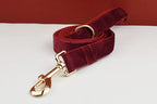 Red Wine Velvet Personalized Dog Collar, Leash & Harness Set