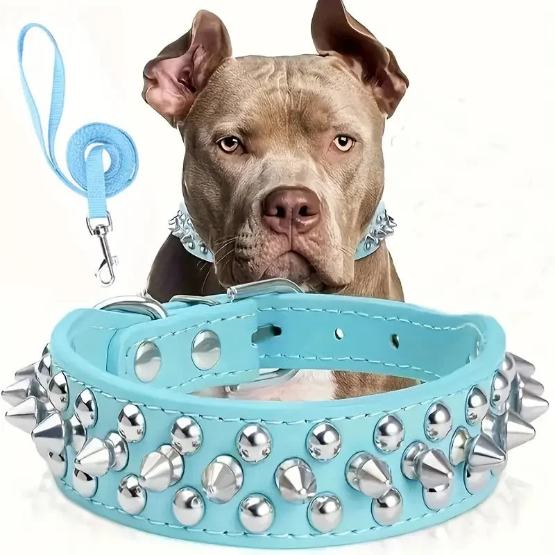 Spiked Dog Collar & Leash Set – Adjustable Leather Rivet Design for Outdoor Walking