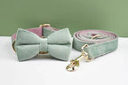 DDPaws  Collar + Leash + Bowtie / XS Mint Green Pink Velvet Set