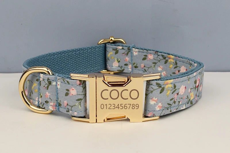 Flower Personalized Dog Collar, Leash & Harness Set
