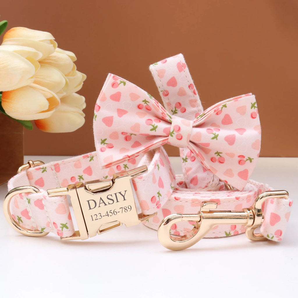 Personalized Dog Collar Bowtie Leash Set