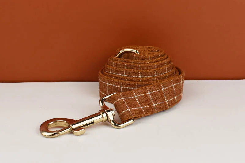 Brown Grid Personalized Dog Collar, Leash & Harness Set