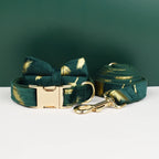 Green feather velvet  Personalized Dog Collar, Leash & Harness Set