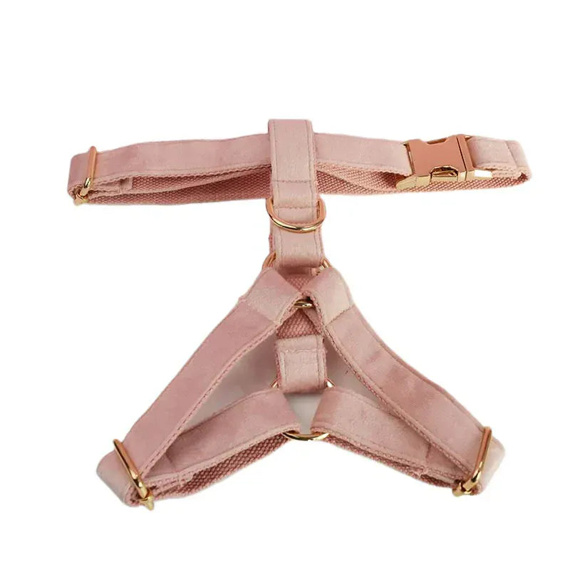 Pale Pink Velvet Dog Collar Leash and Harness Set