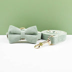 High Quality Light Green Corduroy Dog Collar, Harness & Leash Set – Personalized Engraved Nameplate, Padded