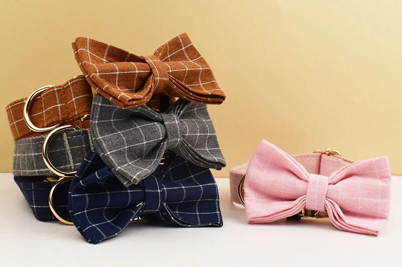 Personalized Plaid Dog Collar Leash Set