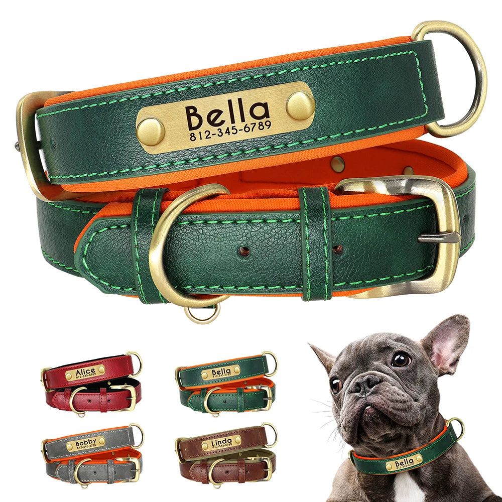 Personalized PU Leather Dog Collar – Soft Padded & Adjustable Custom ID Collar