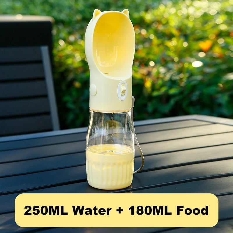 Portable Dog Water Bottle with Food Cup – Outdoor Travel Feeder for Pets