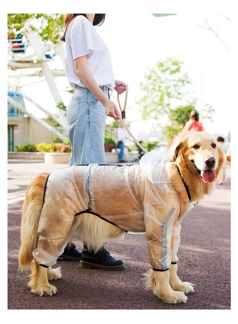 Transparent Hooded Dog Raincoat – Full-Body Waterproof PU Jacket for All Breeds