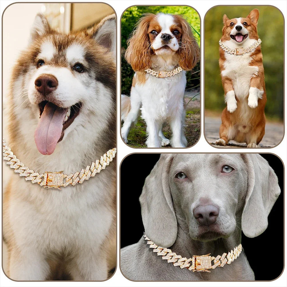 Diamond Cuban Chain Dog Collar – Luxury Pet Jewelry with Secure Buckle