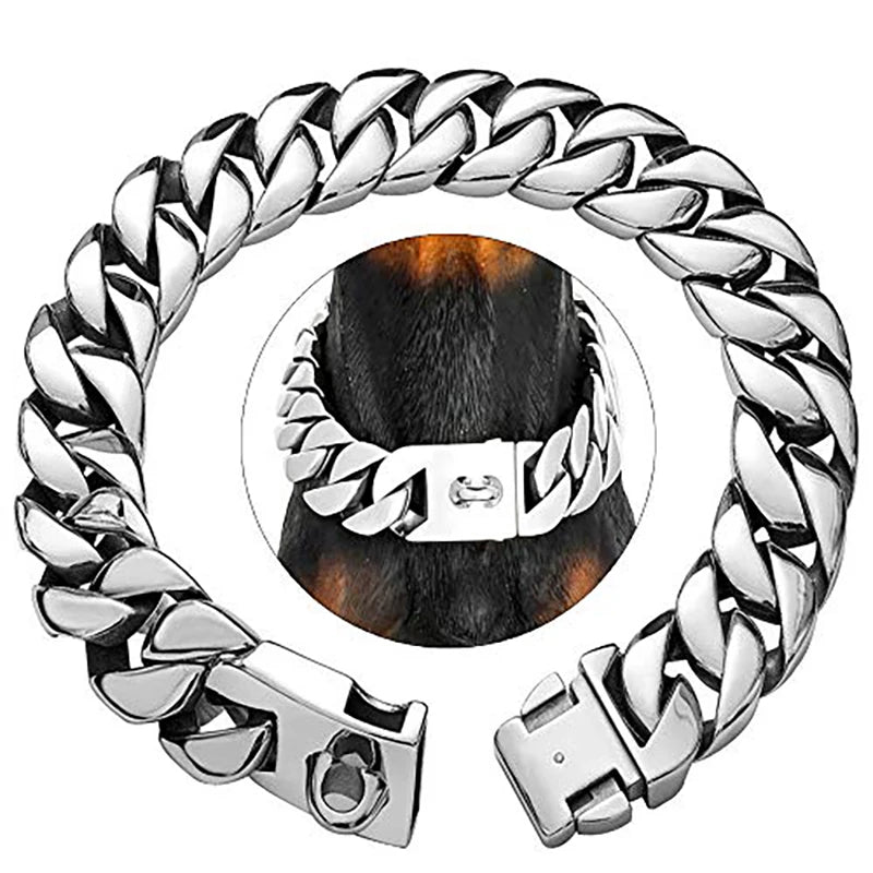 32MM Heavy-Duty Stainless Steel Dog Chain Collar – 18K Gold-Plated Choker for Large Dogs