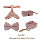 Pale Pink Velvet Dog Collar Leash and Harness Set