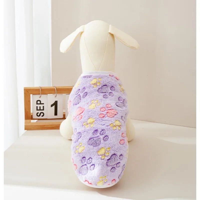 Flannel Dog Vest – Soft Paw Print Pet Clothes for Small & Medium Dogs