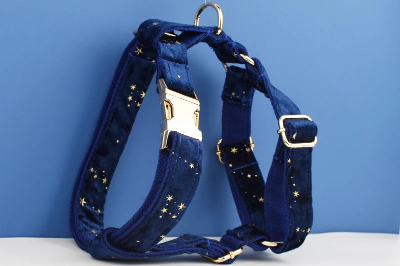 Dark Blue Personalized Dog Collar, Leash & Harness Set