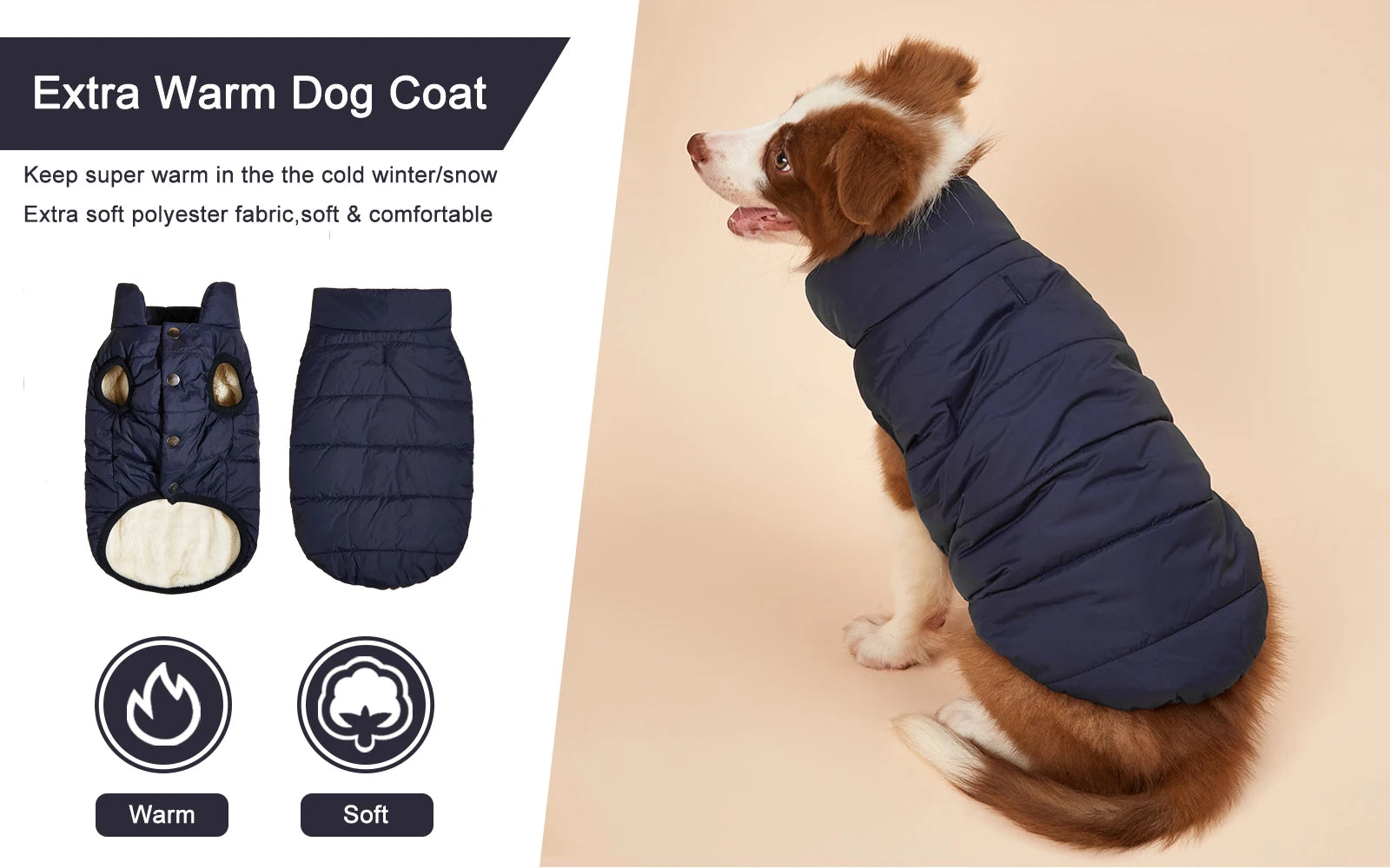 Winter Fleece Dog Jacket – Warm, Cold-Proof Coat for Small, Medium & Large Dogs