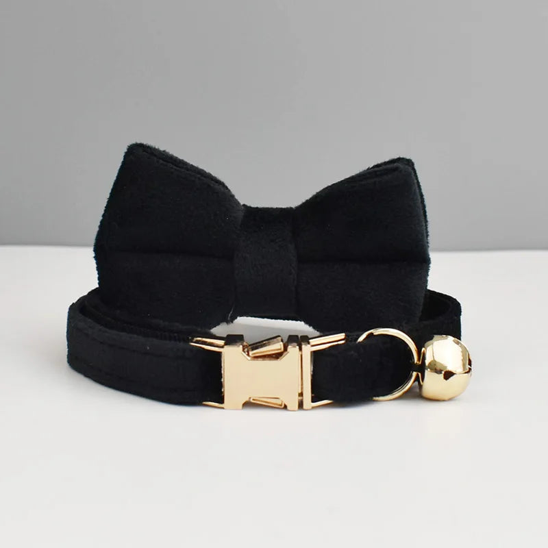 Velvet Cat Collar Luxury Cat Collar Personalized with Name Plate Bell Bow tie