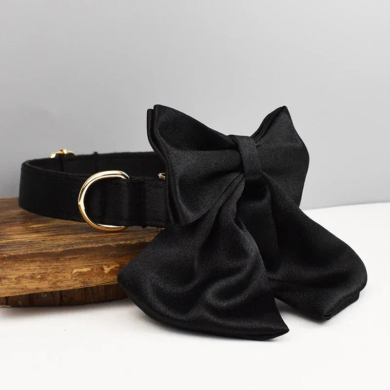 Black Satin Wedding Dog Collar Leash and Harness Set