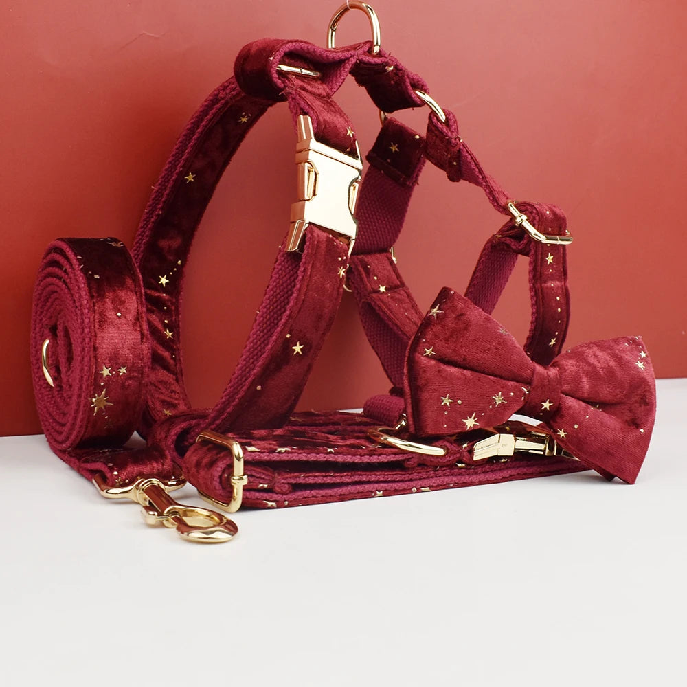 Red Personalized Dog Collar, Leash & Harness Set