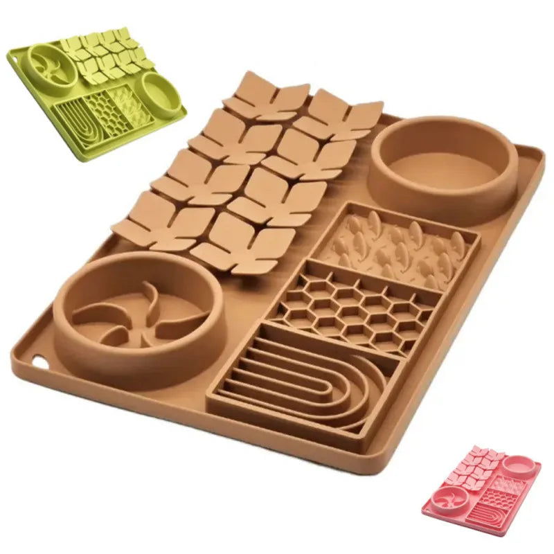 Silicone Dual Slow Feeder Bowl – Anti-Slip Suction Cup Pet Feeding Mat