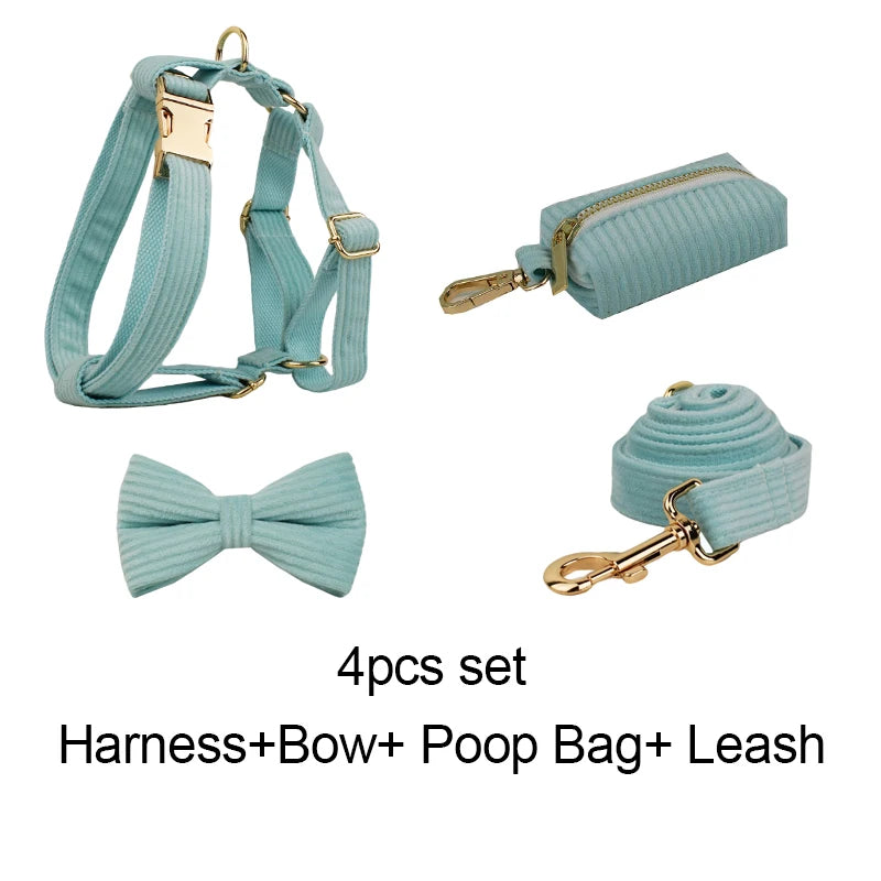 Lake Green Corduroy Personalized Dog Collar, Leash & Harness Set