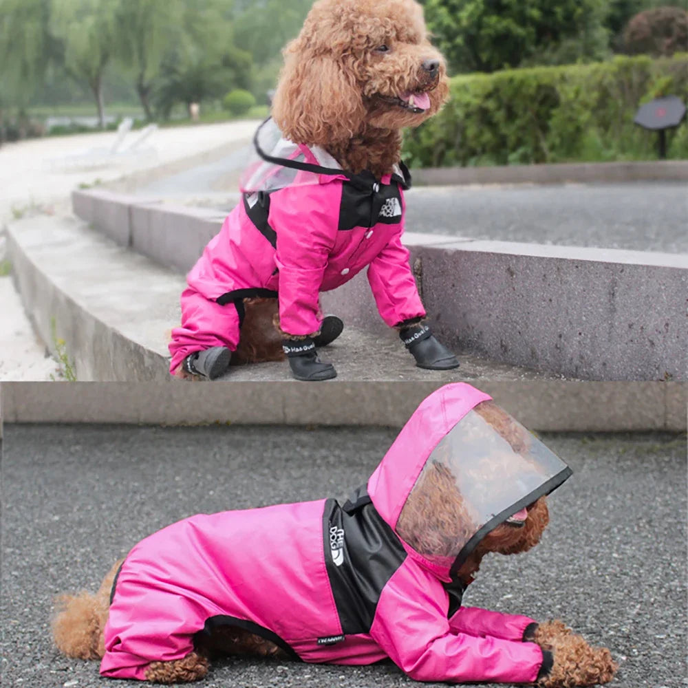 Transparent Hooded Dog Raincoat – Full-Body Waterproof Jumpsuit for All Breeds