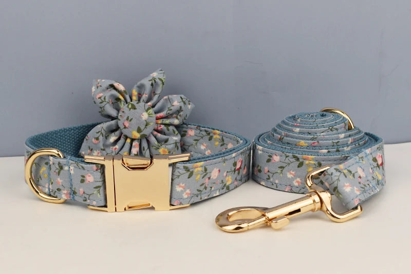Flower Personalized Dog Collar, Leash & Harness Set