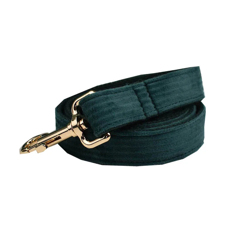 Dark green Corduroy Personalized Dog Collar, Leash & Harness Set