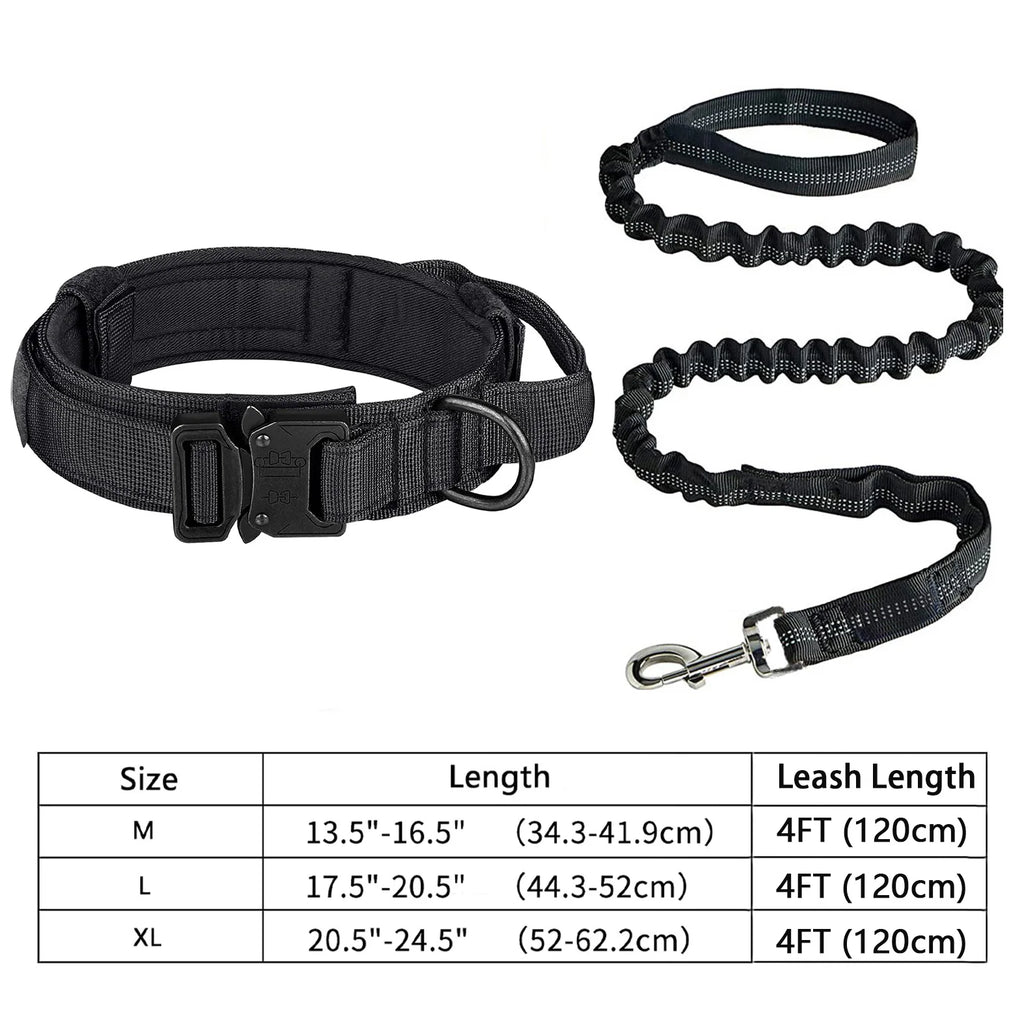 Heavy-Duty Tactical Dog Collar & Leash Set – Adjustable Military-Grade Design for All Dogs