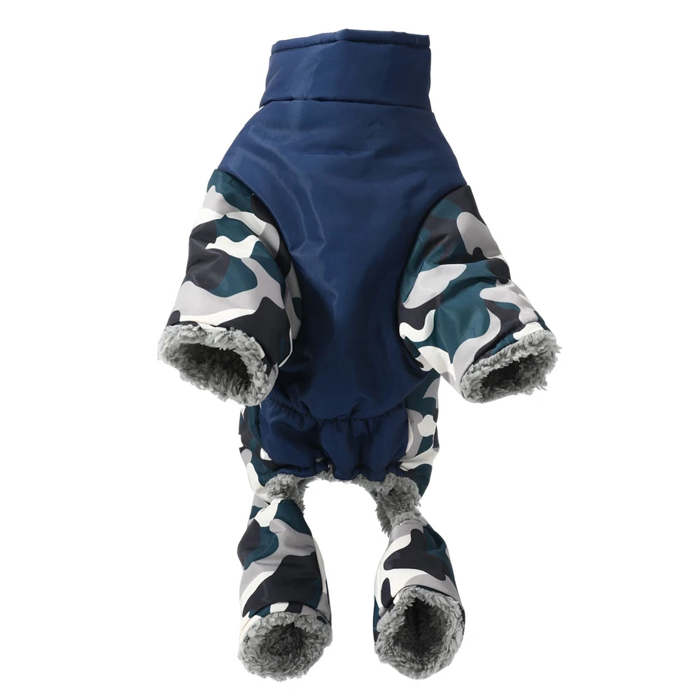 Camouflage Winter Dog Jumpsuit – Thick, Windproof & Waterproof Overalls with D-Ring