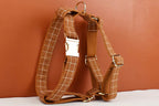 Brown Grid Personalized Dog Collar, Leash & Harness Set