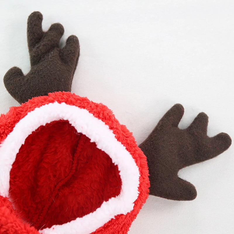 Christmas Elk Dog Hoodie – Warm Coral Velvet Winter Outfit for Small Dogs