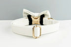 White Leather Personalized Dog Collar, Leash & Harness Set
