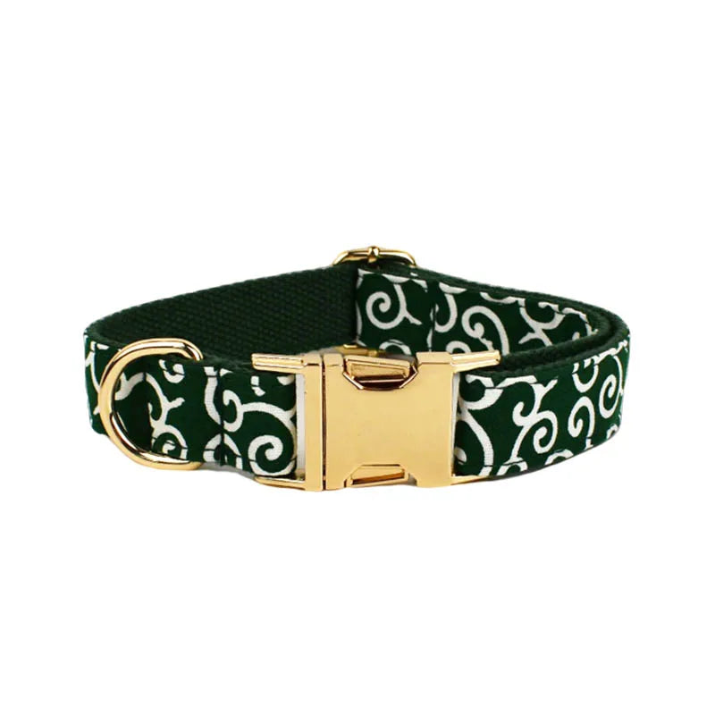 Green Soft Cotton Personalized Dog Collar, Leash & Harness Set