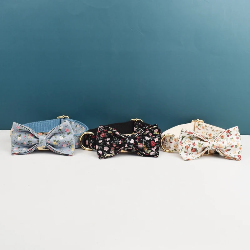 Personalized Dog Collar Leash Harness Set, Custom Name Printed Pet Accessories with Bow Tie, Luxury Tactical Dog Collar