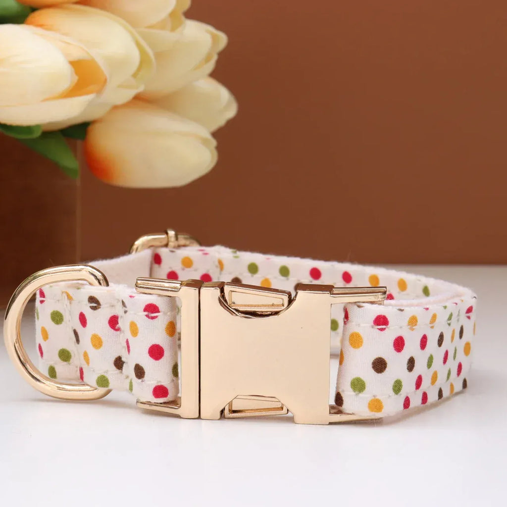 Personalized Print Floral Dog Collar Bowtie Leash Set