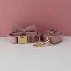 Light Purple Velvet Personalized Dog Collar, Leash & Harness Set