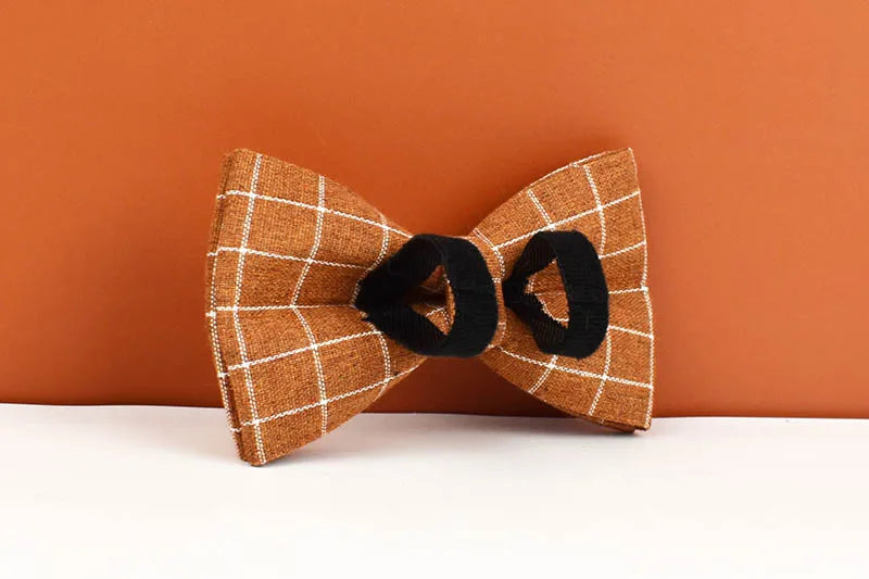 Brown Grid Personalized Dog Collar, Leash & Harness Set